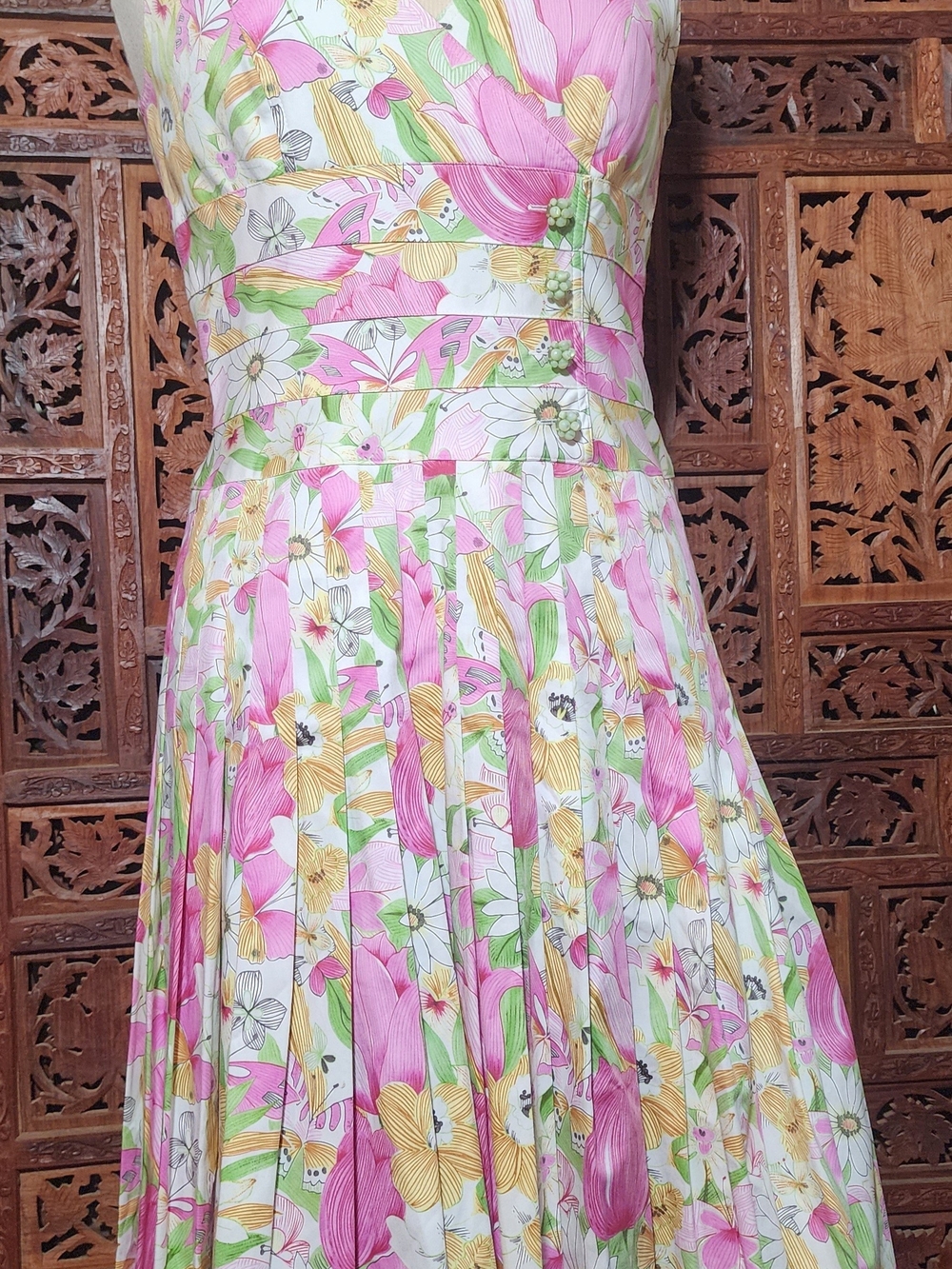 Kay Unger Floral Maxi Dress in Pink, Yellow & Green